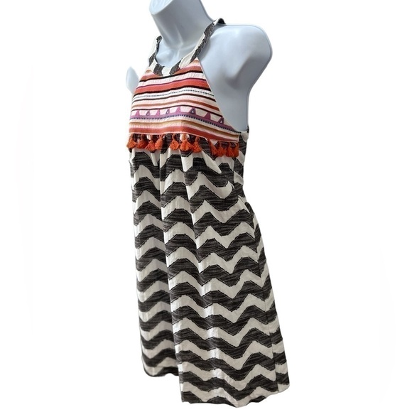 Anthropologie THML Embroidered Dress Sleeveless XS Chevron  Lined Spring Summer - Picture 3 of 11